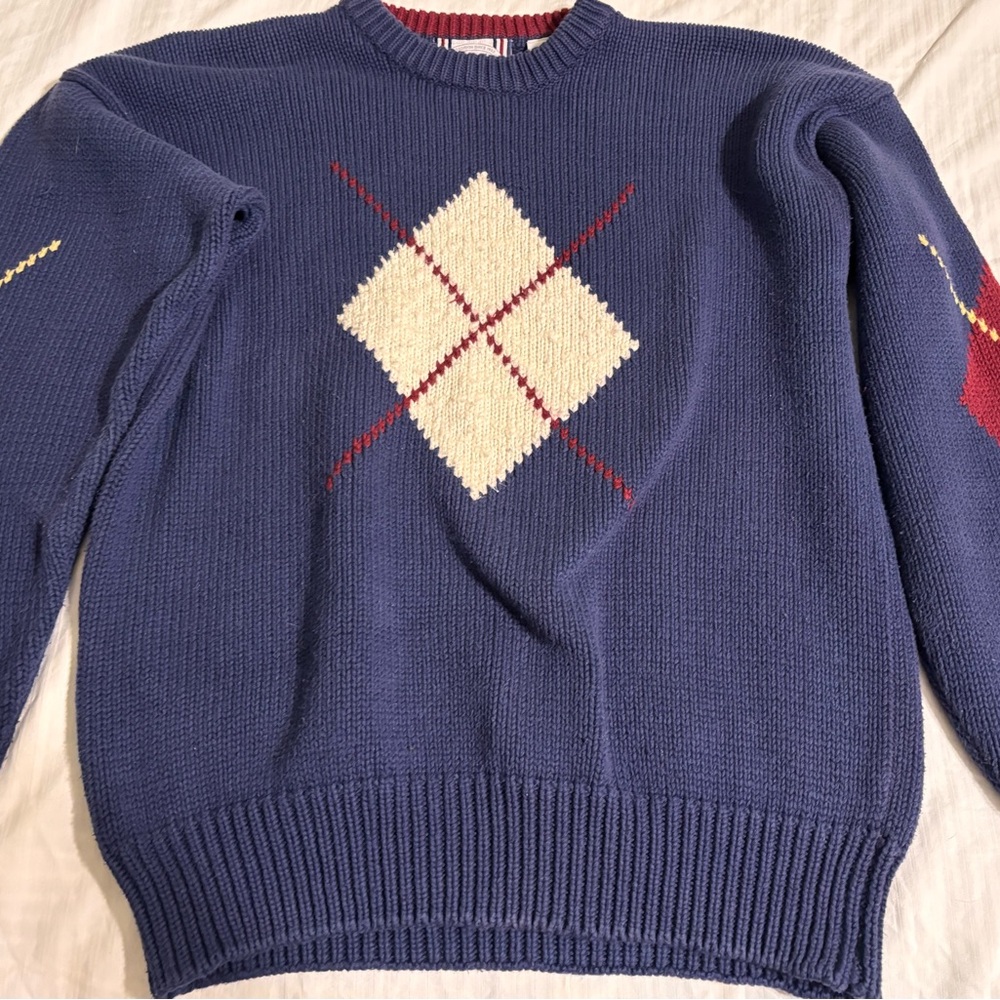 Men's Vintage  London Fog Blue Argyle Sweater, size small